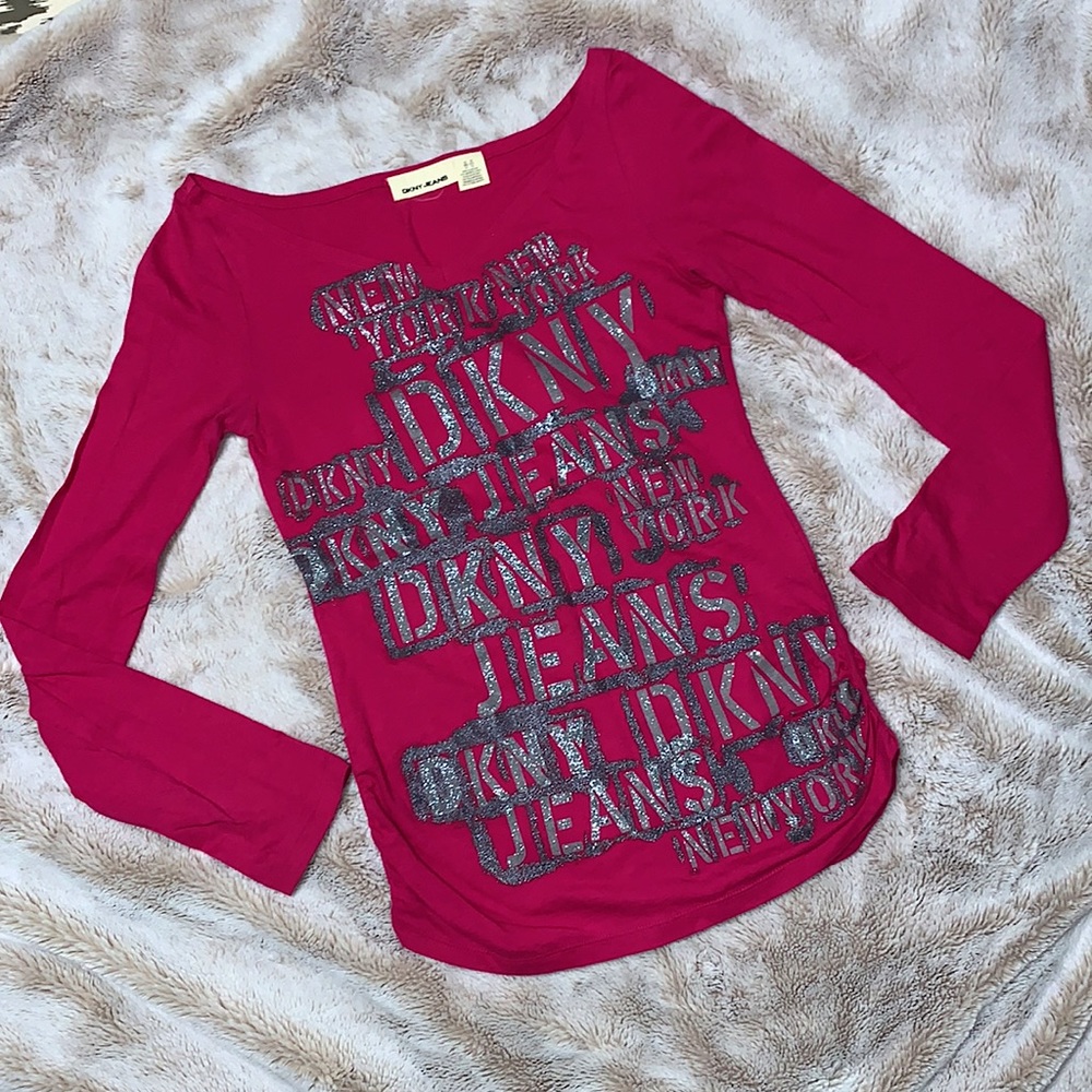 DKNY magenta glitter long sleeve top - Picture 1 of 8